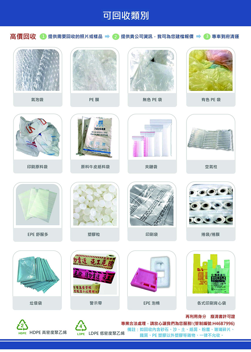 PE袋高價回收 | 可回收類別 - 溫晟塑膠